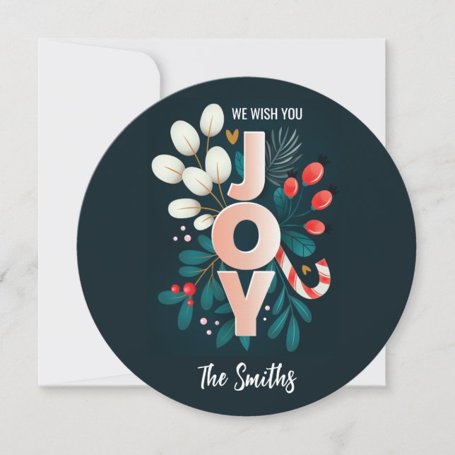 Vi önskar er lycka till, jul Candy cane och blomma Julkort (Framsida)