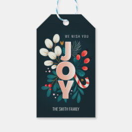 Vi önskar er lycka till, jul Candy cane och blomma Presentetikett