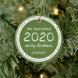 Vi överlevde 2020 Namn Grön Julgransprydnad Keramik