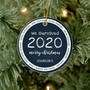 Vi överlevde 2020 Namn Marinblå Julgransprydnad Keramik
