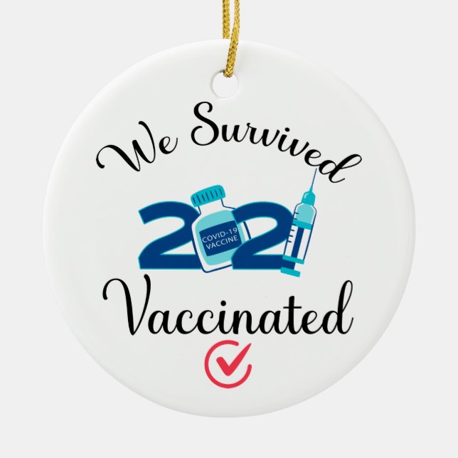 Vi Överlevde 2021 Vaccinerad lustig karantän Julgransprydnad Keramik (Framsidan)