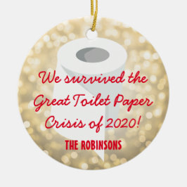 Vi Överlevt 2020! Funny Quarantine Photo Guld Julgransprydnad Keramik