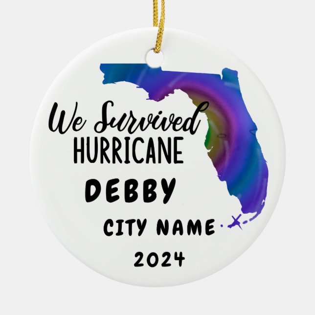 Vi Överlevt! Hurrican Debby Florida & City Namn Julgransprydnad Keramik (Framsidan)