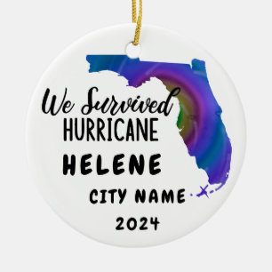 Vi Överlevt! Hurrican Helene Florida & City Namn Julgransprydnad Keramik