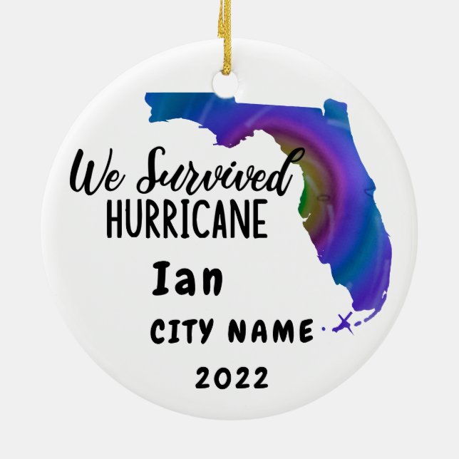 Vi Överlevt! Hurrican Ian Anpassningsbar Florida C Julgransprydnad Keramik (Baksidan)