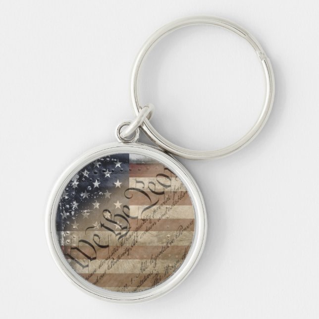 Vi, People Vintage American Flagga Rund Silverfärgad Nyckelring (Framsidan)