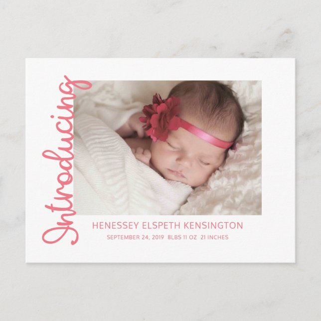 Vi presenterar Baby Girl Sweet Pink Foto Meddelande Vykort (Framsida)