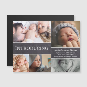 Vi presenterar baby Modern Photo collage Chalkboar Magnetisk Inbjudningskort