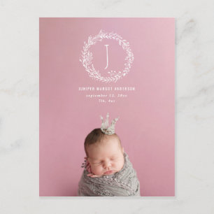 Vi presenterar blomsterkrans foto födelse tillkänn vykort