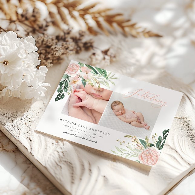 Vi presenterar flerfoto av  rosa blommigt vid föds meddelande (Skapare uppladdad)
