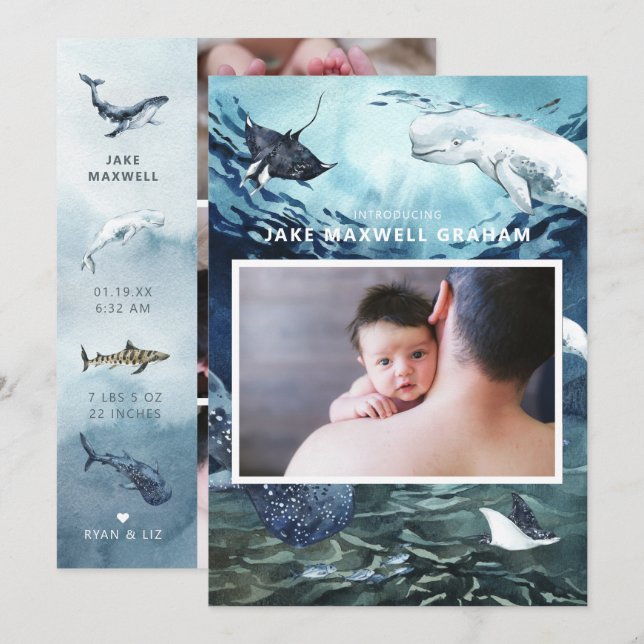 Vi presenterar | Ocean Baby Födelse Tillkännagivan (Fram/baksida)