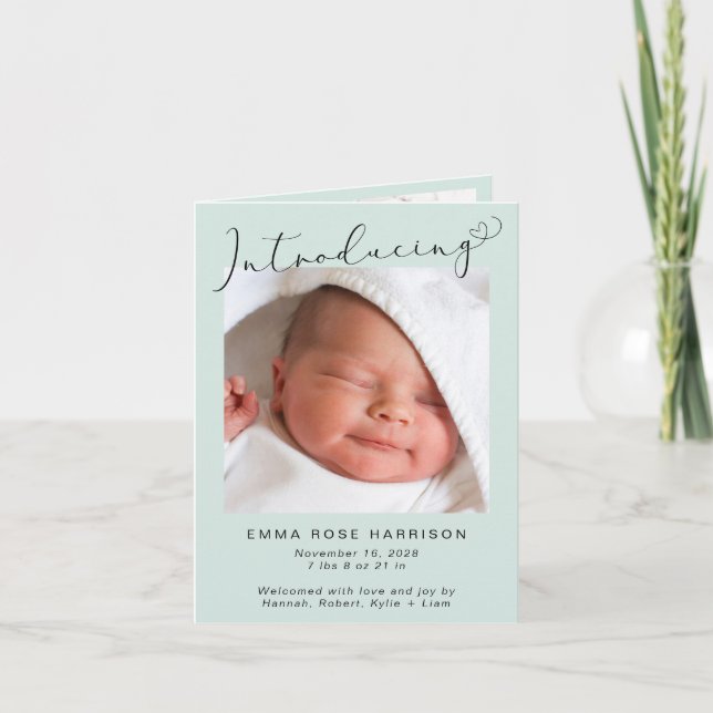 Vi presenterar Photos Baby Mint Birth Meddelande (Framsida)