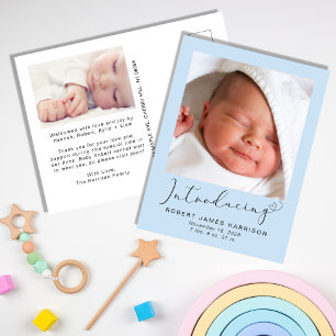 Vi presenterar Photos Blue Pojke Birth Meddelande Vykort