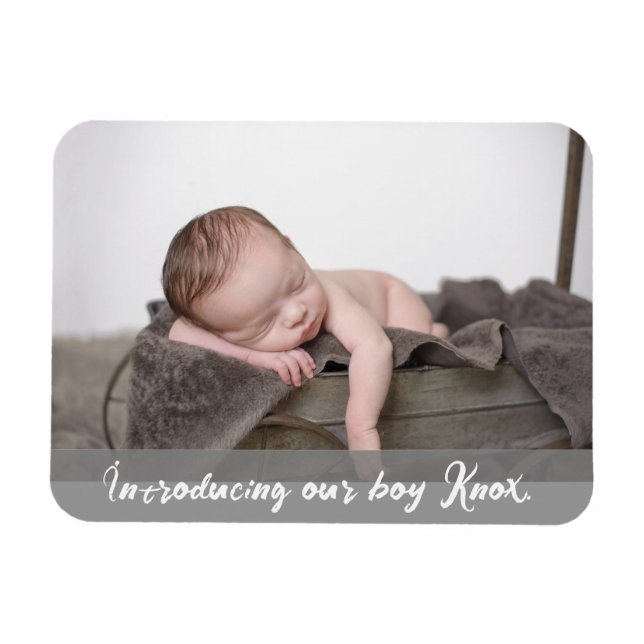 Vi presenterar vår pojke, Namn Baby Foto Magnet (Horisontell)