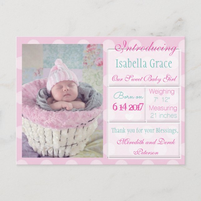 Vi presenterar vykort för Nyfödd bebis-meddelande (Framsida)