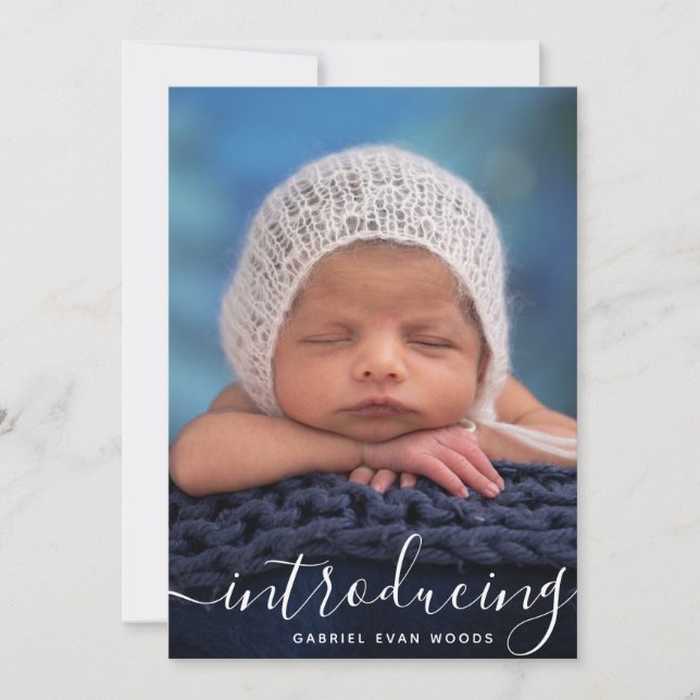 Vi presenterar White Script Fotoöverlägg Babyfödse Meddelande (Framsida)