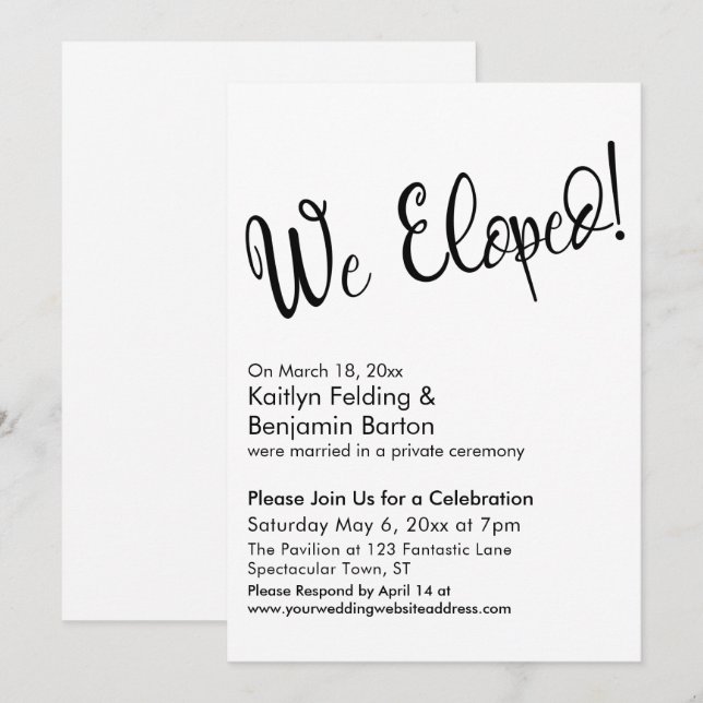 Vi rymde! avslappnad efterfirande med vackra hands inbjudningar (Fram/baksida)