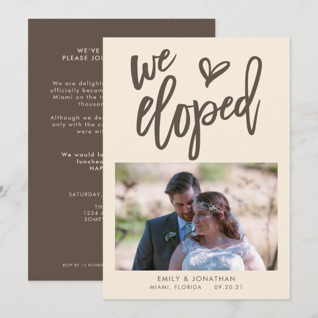 Vi rymde Fotoinbjudan Brun kräm Meddelande (Fram/baksida)