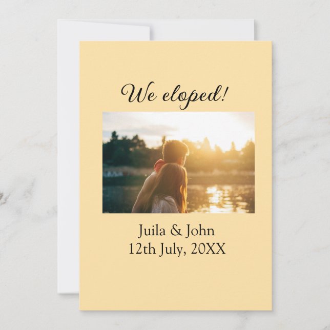 Vi rymde lägg till par namn stad, datum nygifta  meddelande (Framsida)