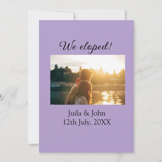 Vi rymde lägg till parnamn stad, datum nygifta  meddelande (Framsida)