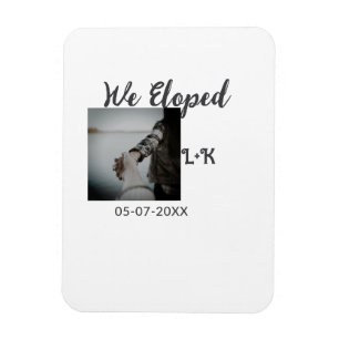 Vi rymde precis gifta oss lägg till foto namn brev magnet