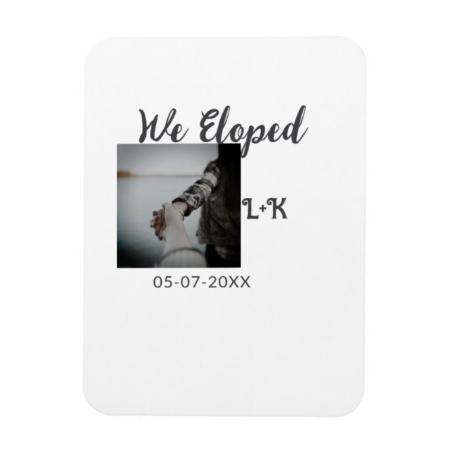 Vi rymde precis gifta oss lägg till foto namn brev magnet (Vertikal)