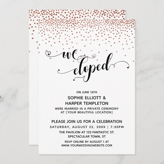 Vi rymde script koppar konfetti mottagning-only inbjudningar (Fram/baksida)