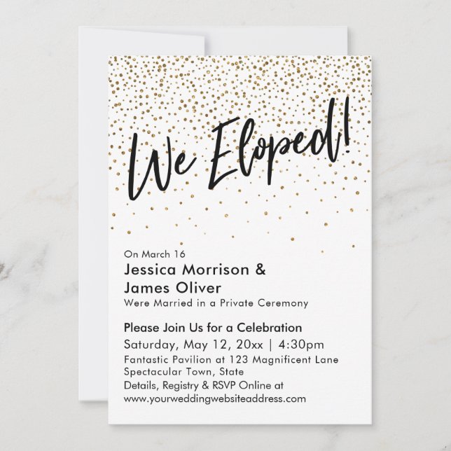 Vi rymde! Typografi & Falskt Guld Glitterkonfetti Inbjudningar (Framsida)