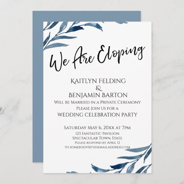 Vi Rymmer Blåmålade Löv Receptionsfest Inbjudningar (Fram/baksida)