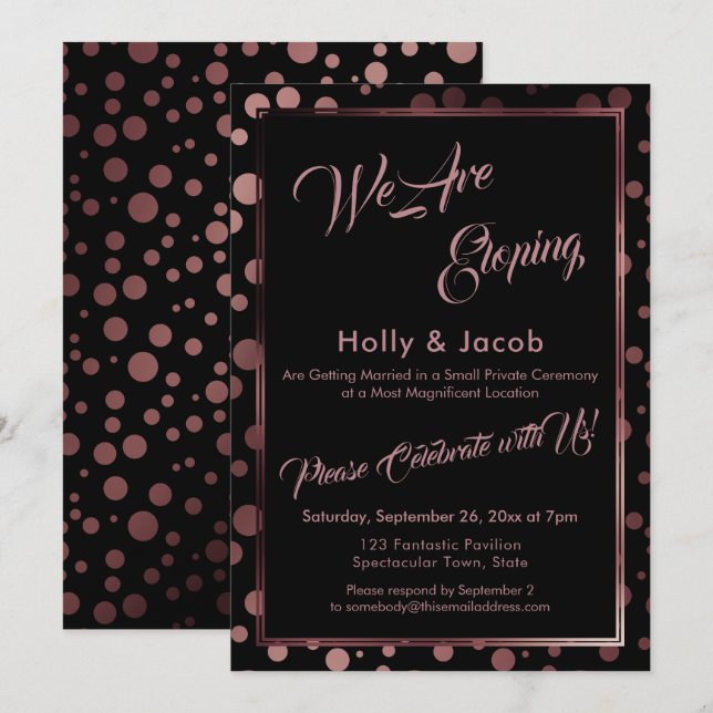 Vi Rymmer Rosa Guld Konfettibubblor & Svart Inbjudningar (Fram/baksida)