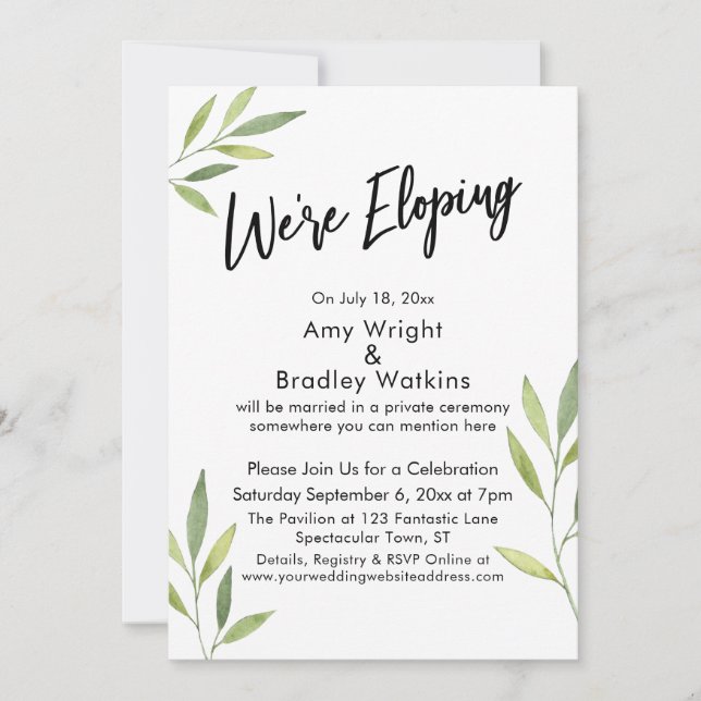 Vi rymmer Typografi, Grön akvarellbladverk Inbjudningar (Framsida)