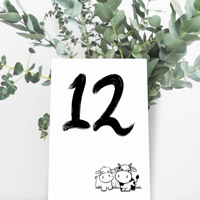 Vi sa att jag är en liten, minimalistisk Bröllop Bordsnummer (We Said I Moo Minimalist Wedding Table Numbers from Ricaso. Whimsical cow couple seating indicator)
