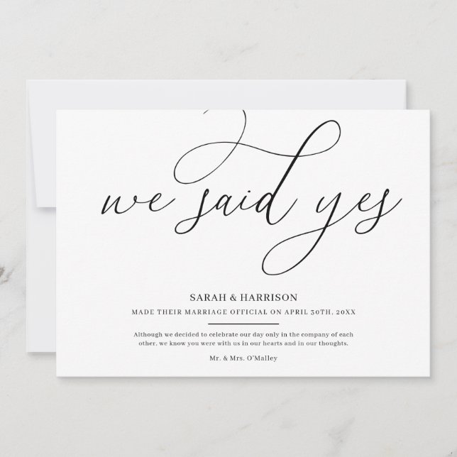 Vi Sa Ja Minimalistiskt Bröllopsinbjudande Inbjudningar (Framsida)