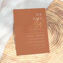 Vi sa ja till Terracotta & Guld minimalistiskt Brö Inbjudningar