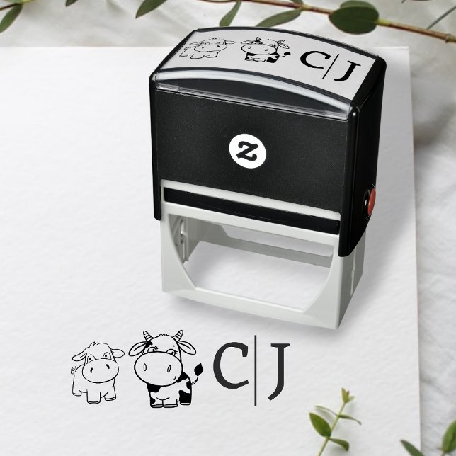 Vi säger att jag Moo Cow Thed Bröllop Självfärgande Stämpel (We Will Say I Moo Cow Wedding Self-inking Stamps from Ricaso. Cute Whimsical cow couple monograms)