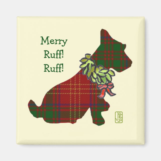 Vi Scottie Hund Merry Ruff! Ruff! Högtider Magnet (Framsidan)