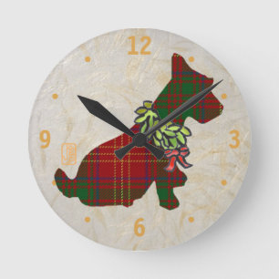 Vi Scottie Hund Merry Ruff! &Ruff!w/#-punkter Rund Klocka