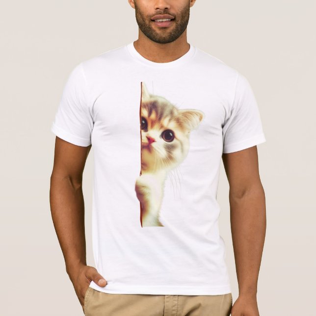 Vi ses! Cute Cat Peeking runt hörnet T Shirt (Framsida)