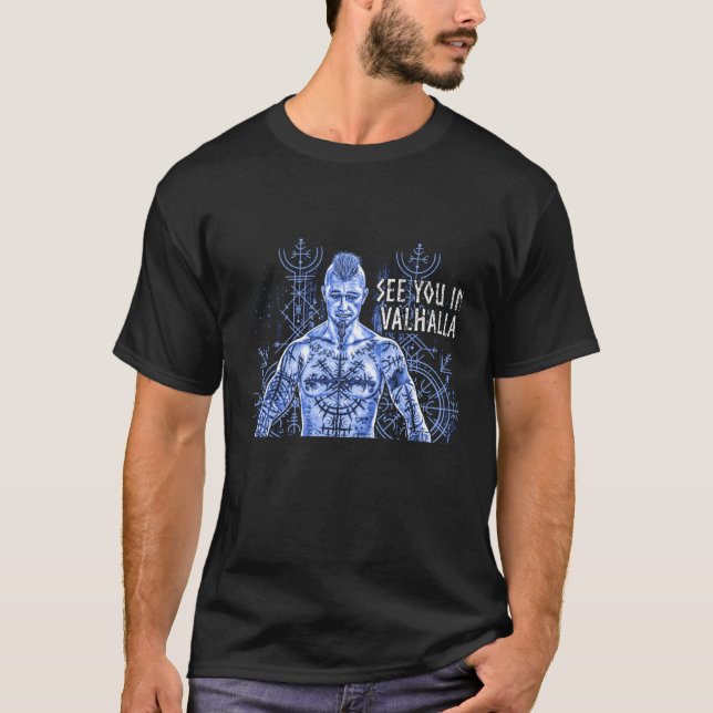 Vi ses i Valhalla Norse Mythology Viking Warri T Shirt (Framsida)