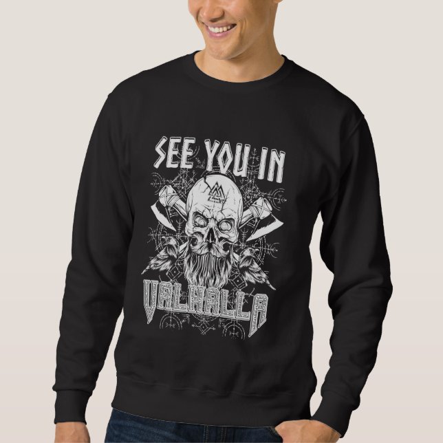 Vi ses i Valhalla Viking Kung Skull Porträtt Rav Lång Ärmad Tröja (Framsida)