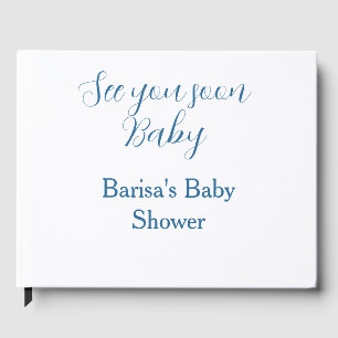 vi ses snart baby baby shower blå namn datum enkel gästböcker