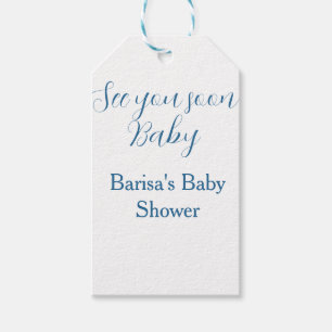 vi ses snart baby baby shower blå namn datum enkel presentetikett