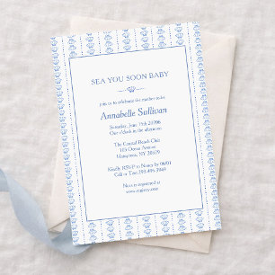 Vi ses snart baby! Blå kuststrand Baby Shower Inbjudningar
