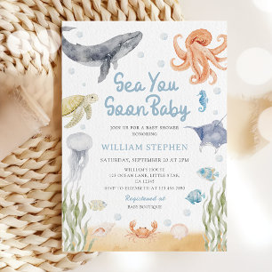 Vi Ses Snart Baby Havsdjur Baby Shower Inbjudningar