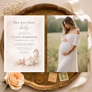 Vi ses snart baby havsfoto babyfirande inbjudningar