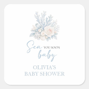 Vi ses snart baby Kustnära strand Baby Shower Fyrkantigt Klistermärke