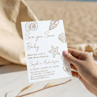 Vi Ses Snart Bebis Kustnära Skal Bebis Baby Shower Inbjudningar