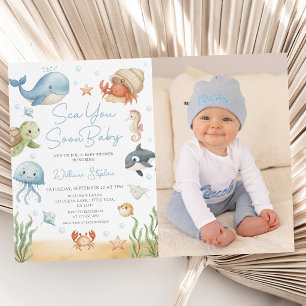 Vi Ses Snart Bebis Under Havet Foto Baby Shower Inbjudningar