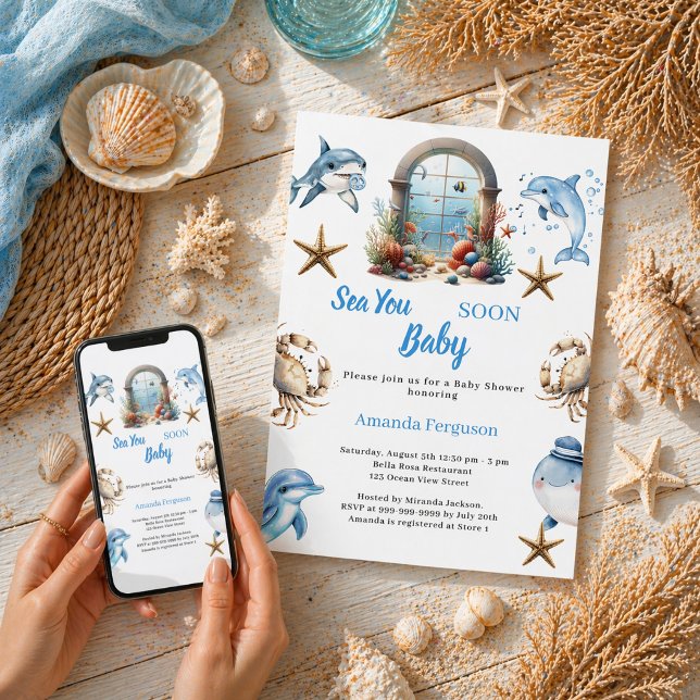 Vi ses snart havsdjur pojke Baby Shower Inbjudningar (Skapare uppladdad)