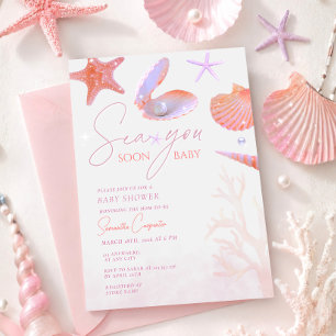 Vi ses snart lila korall estetisk baby shower inbjudningar